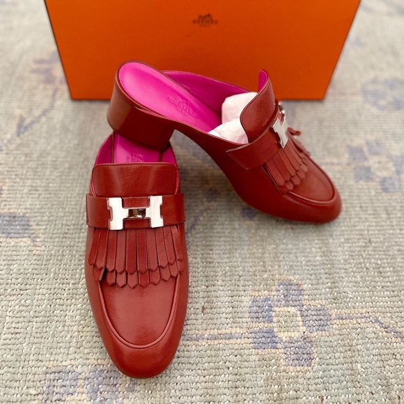 ❤️ HERMES TUILERIES MULE SLIP ON FRINGE LOAFER HEELS 37 DESIGNER MULES ITALY - Picture 2 of 15